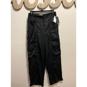 NINE WEST JEANS Black Satin Cargo Pants Womens Size M Elastic Waist